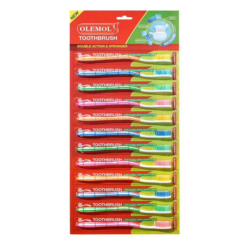 OLEMOL Flat-trim Toothbrush Medium Bristle Pack of 12 - Toothbrush for Deep Cleaning-KH03