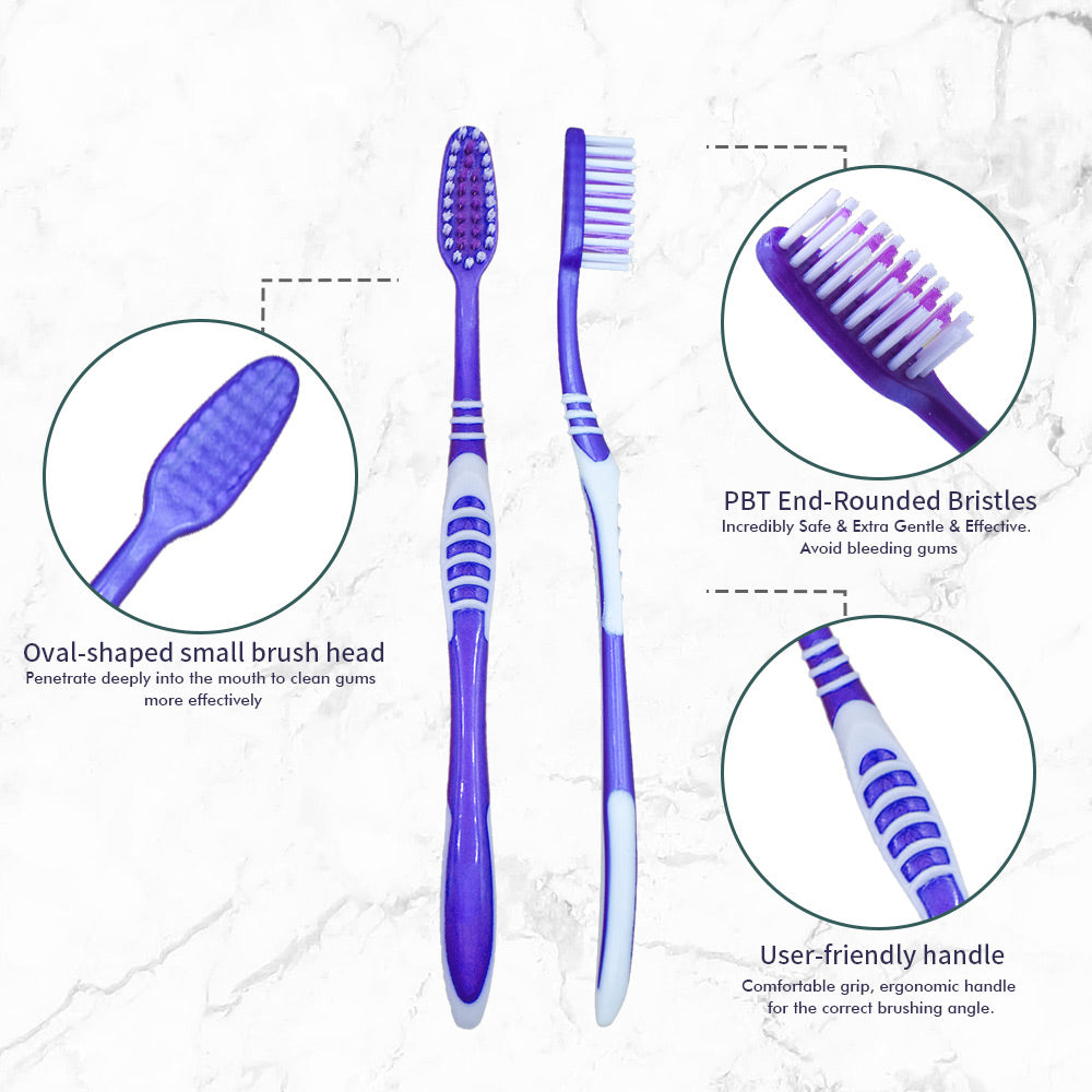 OLEMOL Flat-trim Toothbrush Medium Bristle Pack of 12 - Toothbrush for Deep Cleaning