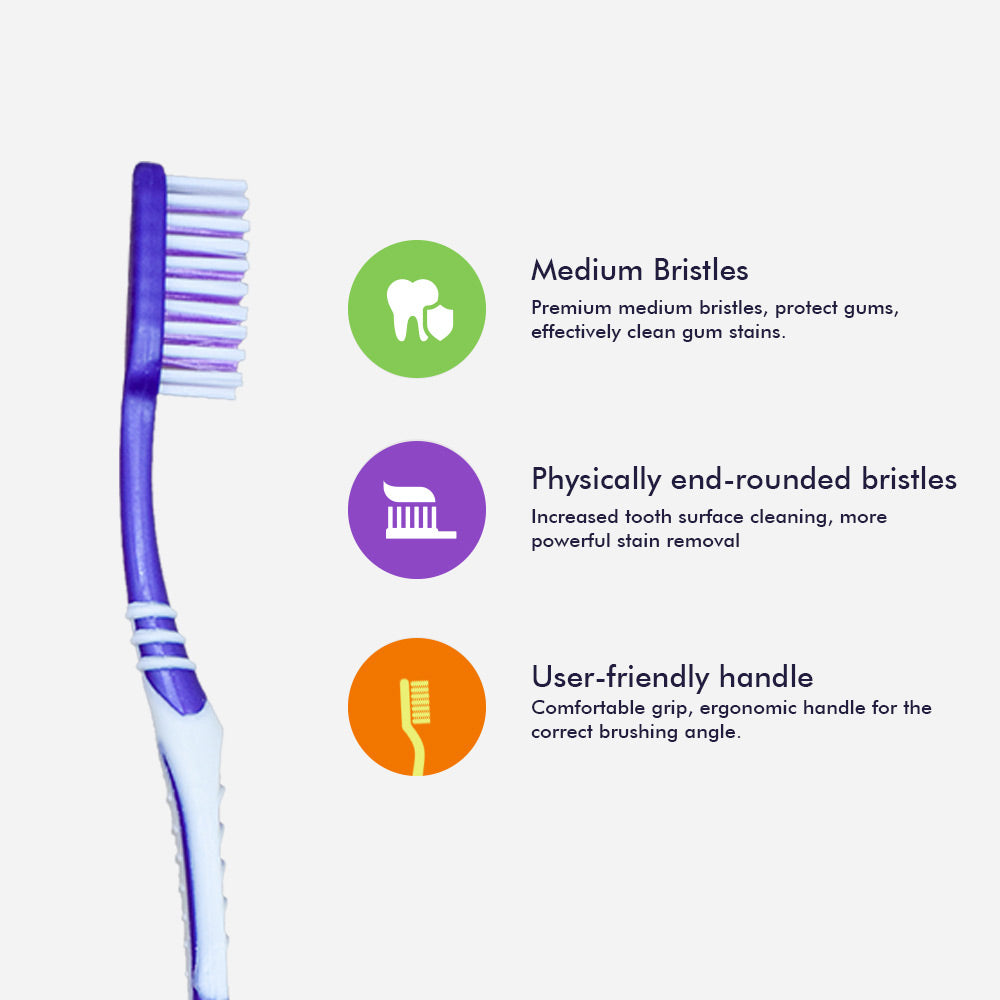 OLEMOL Flat-trim Toothbrush Medium Bristle Pack of 12 - Toothbrush for Deep Cleaning