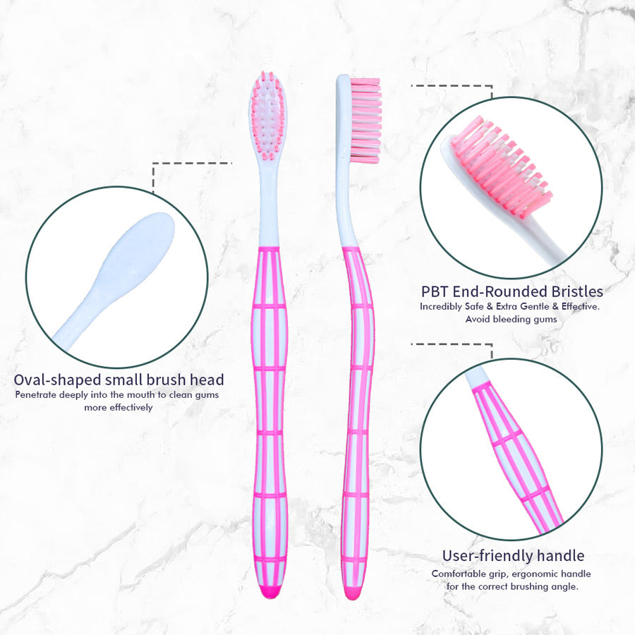 OLEMOL Flat-trim Toothbrush Medium Bristle Pack of 12 - Toothbrush for Deep Cleaning-KH03