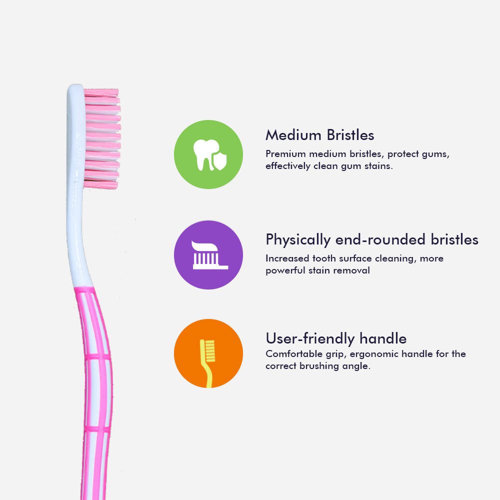 OLEMOL Flat-trim Toothbrush Medium Bristle Pack of 12 - Toothbrush for Deep Cleaning-KH03