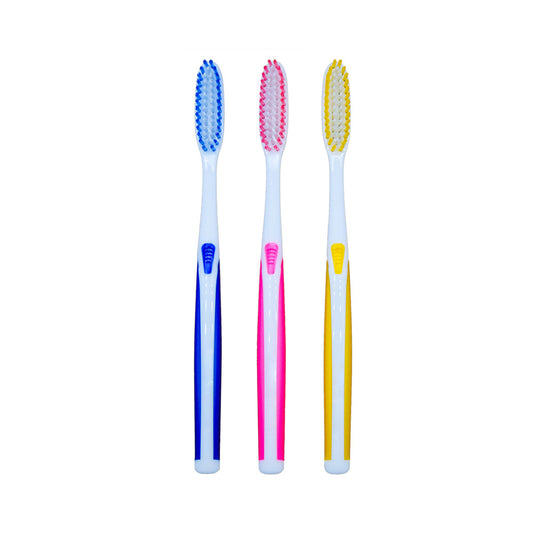 OLEMOL Flat-trim Toothbrush Medium Bristle Pack of 3 - Toothbrush for Deep Cleaning - KH07
