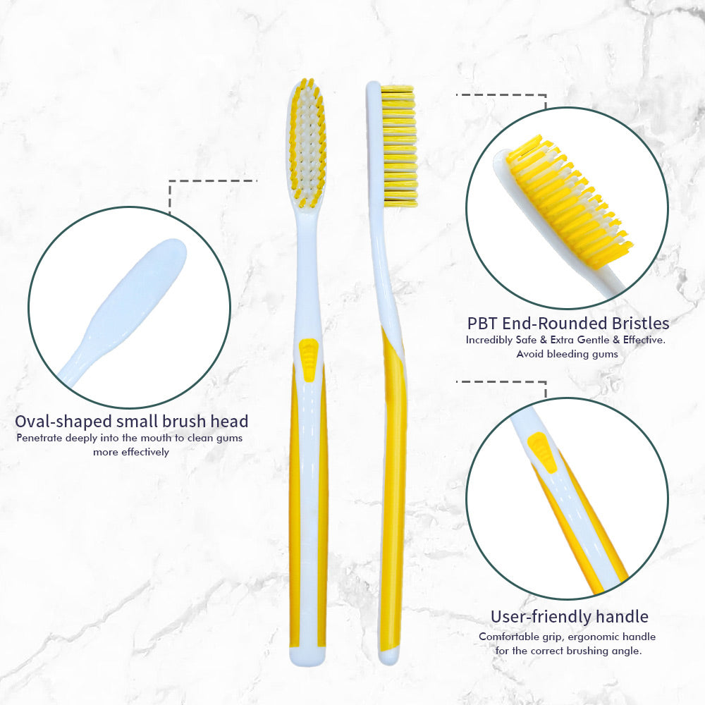 OLEMOL Flat-trim Toothbrush Medium Bristle Pack of 3 - Toothbrush for Deep Cleaning - KH07