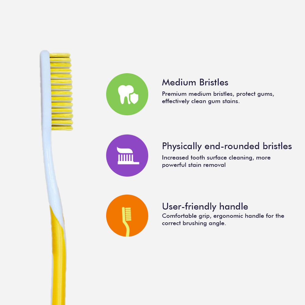 OLEMOL Flat-trim Toothbrush Medium Bristle Pack of 3 - Toothbrush for Deep Cleaning - KH07